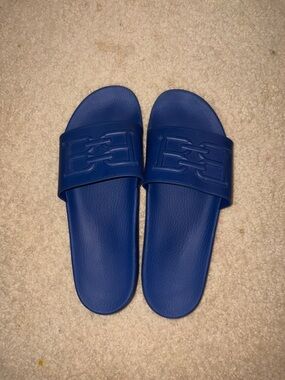 Bally Switzerland Blue Rubber Logo Slides Sandals Size 12